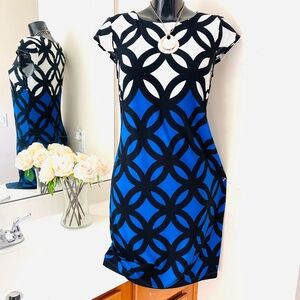 Liz Claiborne Pencil Dress Small black blue Women’s dress short sleeve stretch